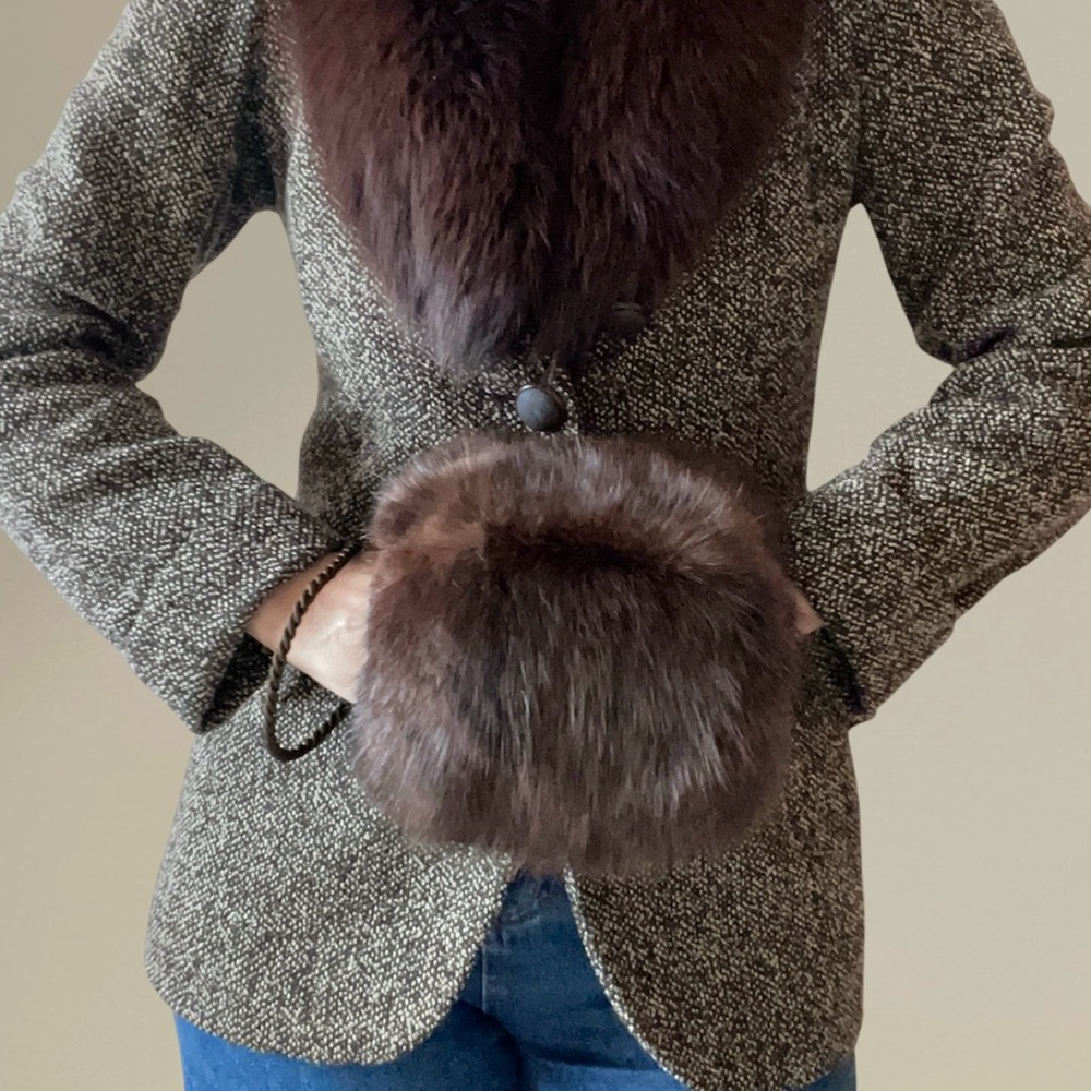 Vintage Real Brown Mink Fur Hand Warmer Wristlet Hand Muff
